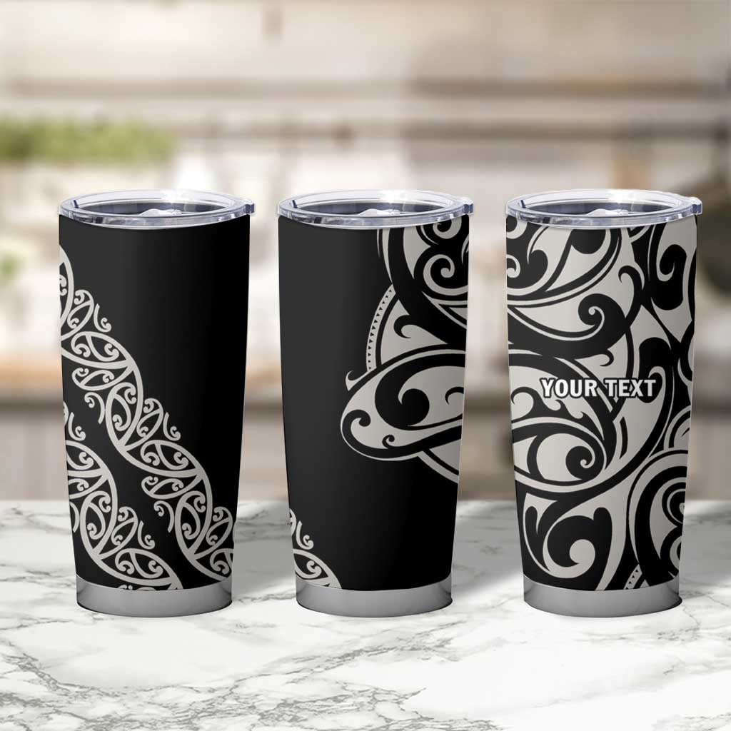 All Black Maori Tribal Tattoo Personalised Tumbler Cup Stone Gray Polynesian Style - Polynesian Pride