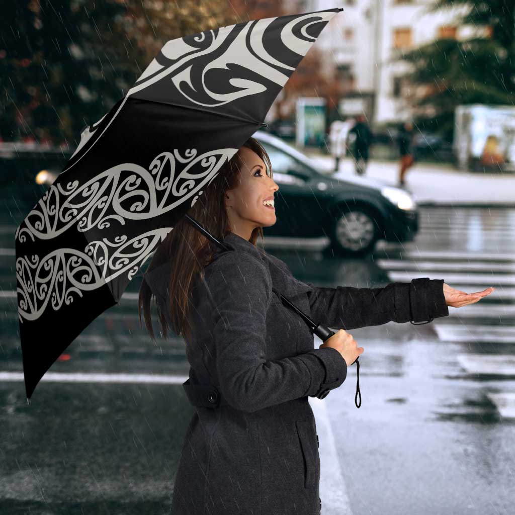 All Black Maori Tribal Tattoo Personalised Umbrella Stone Gray Polynesian Style - Polynesian Pride