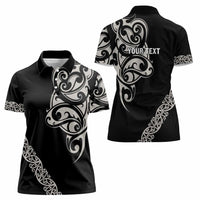 All Black Maori Tribal Tattoo Personalised Women Polo Shirt Stone Gray Polynesian Style - Polynesian Pride