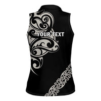 All Black Maori Tribal Tattoo Personalised Women Sleeveless Polo Shirt Stone Gray Polynesian Style - Polynesian Pride