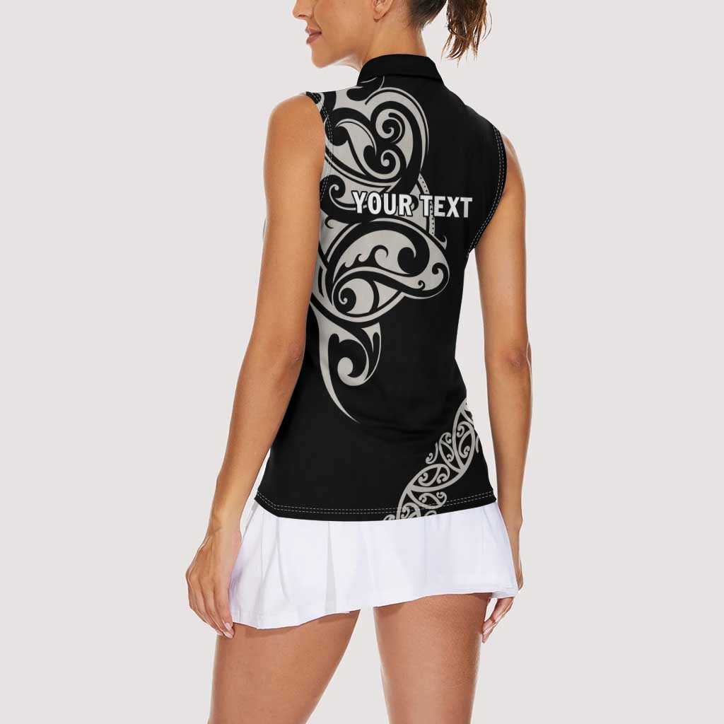 All Black Maori Tribal Tattoo Personalised Women Sleeveless Polo Shirt Stone Gray Polynesian Style - Polynesian Pride