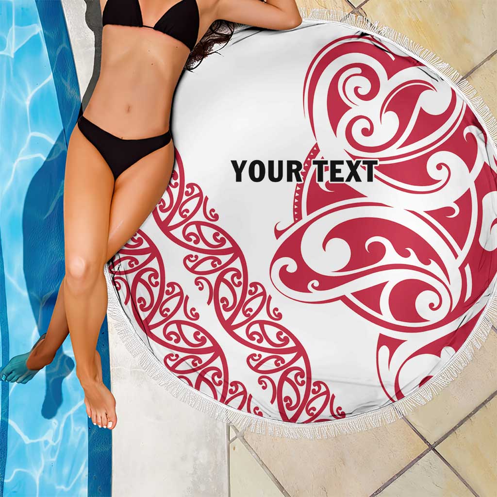 All White Maori Tribal Tattoo Personalised Beach Blanket Classic Red Polynesian Style - Polynesian Pride
