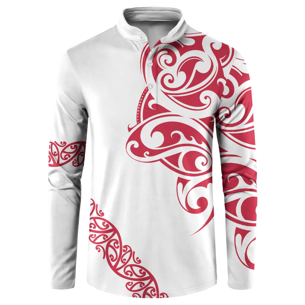 All White Maori Tribal Tattoo Personalised Button Sweatshirt Classic Red Polynesian Style - Polynesian Pride
