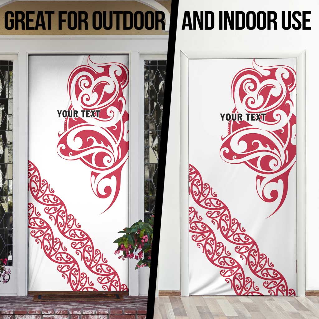 All White Maori Tribal Tattoo Personalised Door Cover Classic Red Polynesian Style - Polynesian Pride