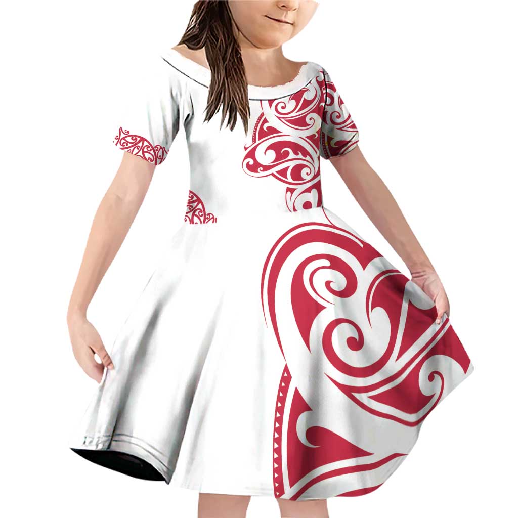 All White Maori Tribal Tattoo Personalised Family Matching Off Shoulder Short Dress and Hawaiian Shirt Classic Red Polynesian Style - Polynesian Pride