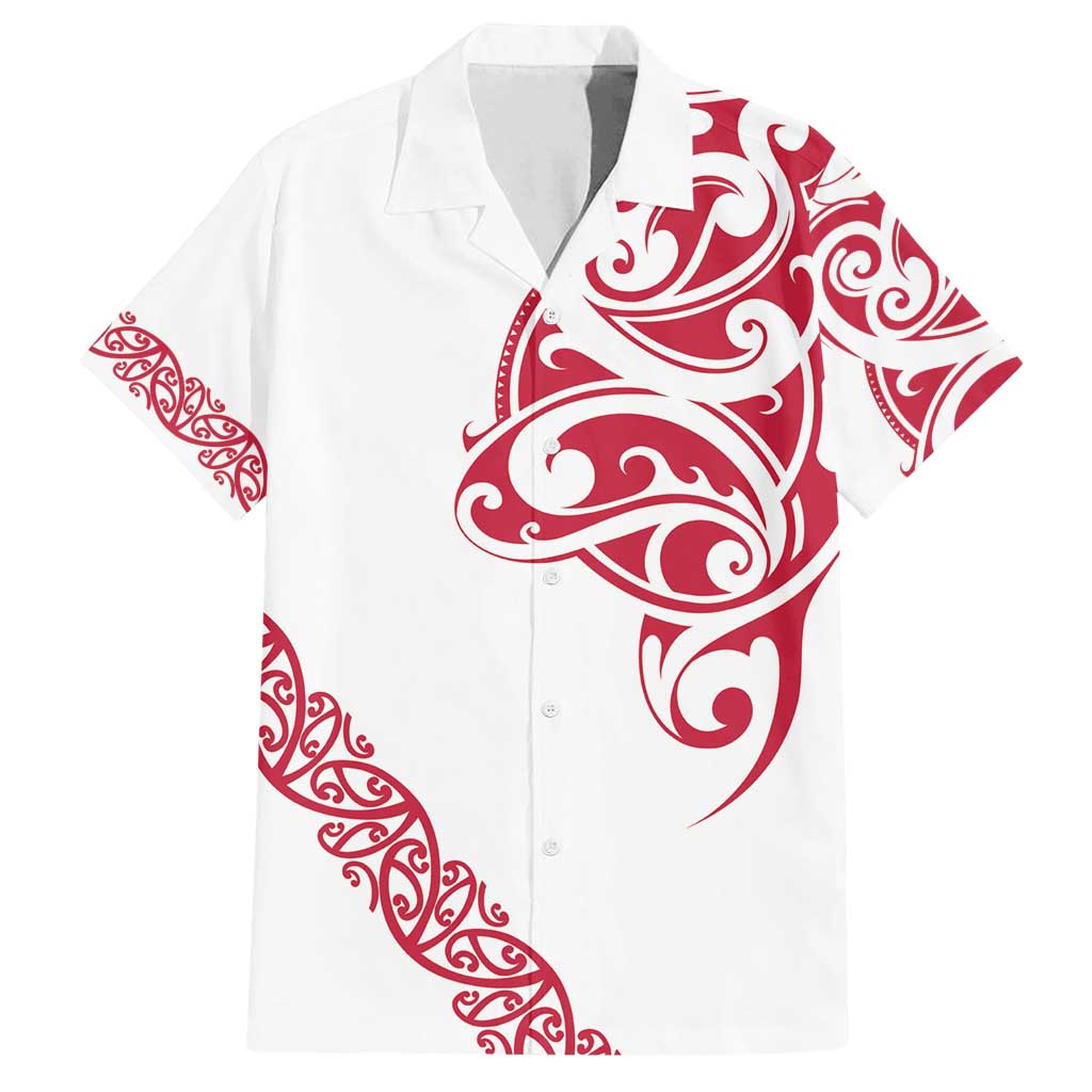 All White Maori Tribal Tattoo Personalised Family Matching Puletasi and Hawaiian Shirt Classic Red Polynesian Style - Polynesian Pride