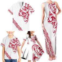 All White Maori Tribal Tattoo Personalised Family Matching Tank Maxi Dress and Hawaiian Shirt Classic Red Polynesian Style - Polynesian Pride