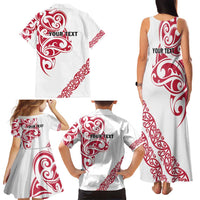 All White Maori Tribal Tattoo Personalised Family Matching Tank Maxi Dress and Hawaiian Shirt Classic Red Polynesian Style - Polynesian Pride