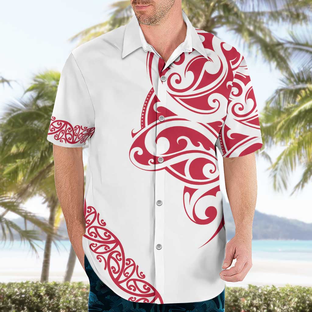 All White Maori Tribal Tattoo Personalised Hawaiian Shirt Classic Red Polynesian Style - Polynesian Pride