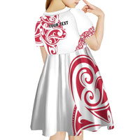 All White Maori Tribal Tattoo Personalised Kid Short Sleeve Dress Classic Red Polynesian Style - Polynesian Pride