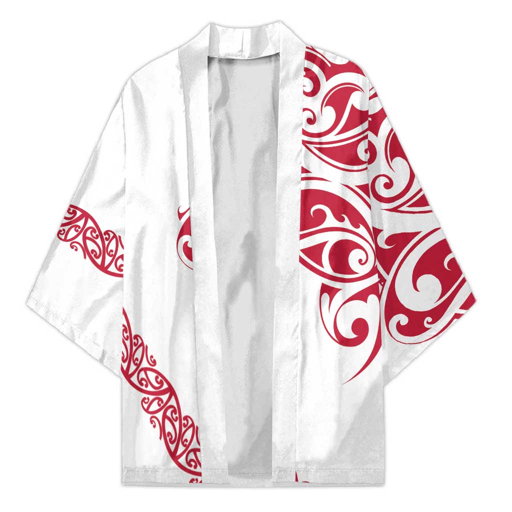 All White Maori Tribal Tattoo Personalised Kimono Classic Red Polynesian Style - Polynesian Pride