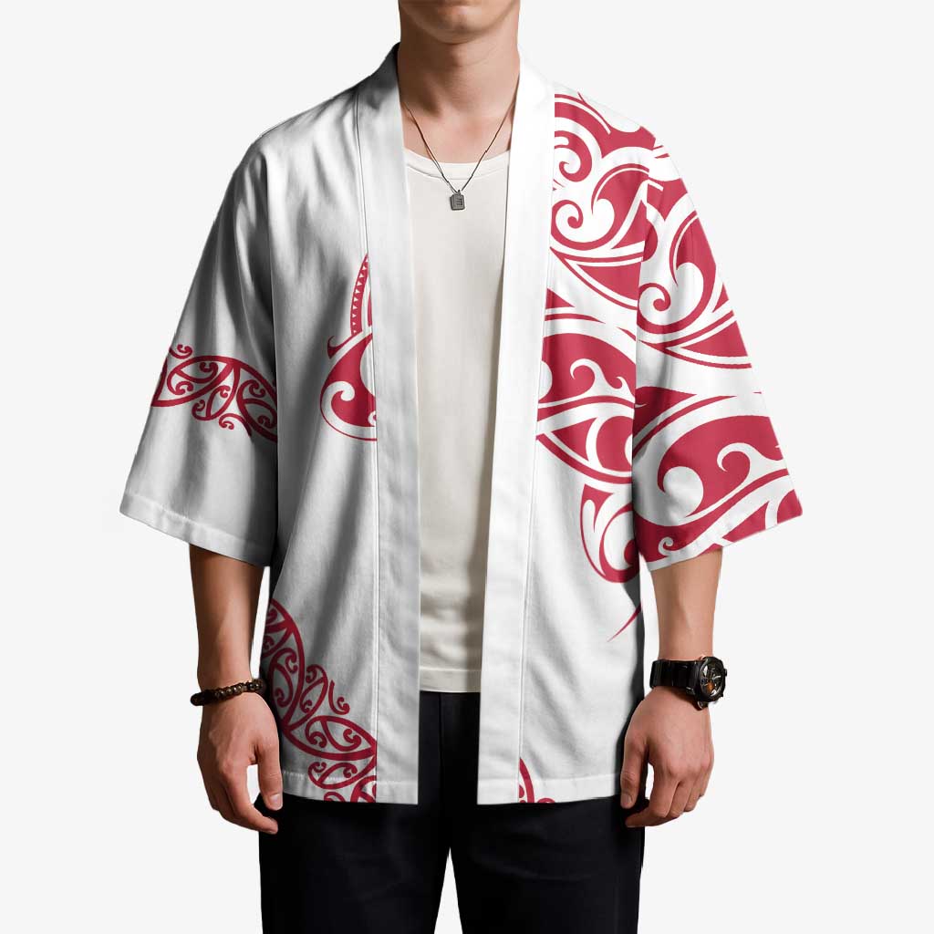 All White Maori Tribal Tattoo Personalised Kimono Classic Red Polynesian Style - Polynesian Pride