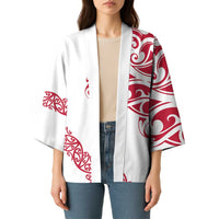 All White Maori Tribal Tattoo Personalised Kimono Classic Red Polynesian Style - Polynesian Pride