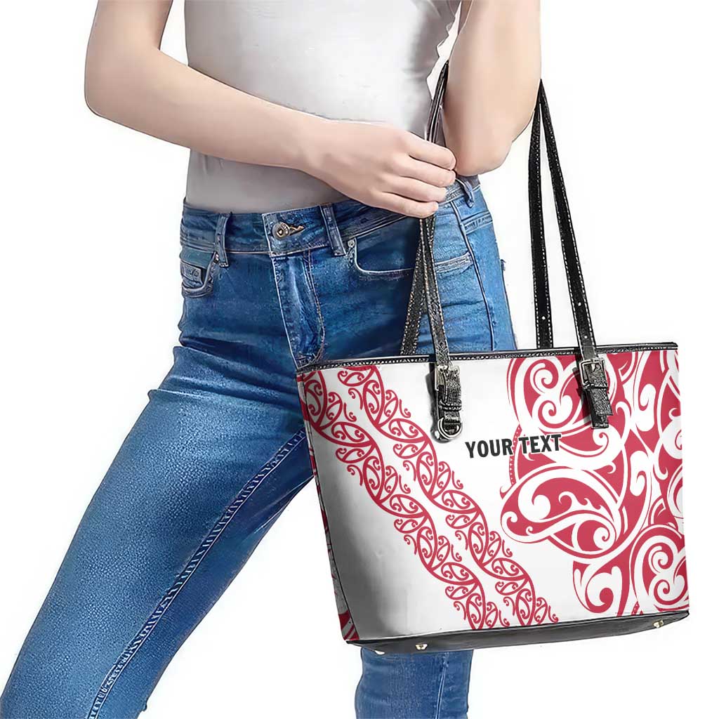 All White Maori Tribal Tattoo Personalised Leather Tote Bag Classic Red Polynesian Style - Polynesian Pride