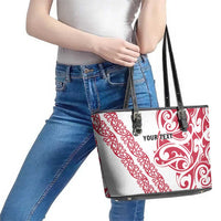 All White Maori Tribal Tattoo Personalised Leather Tote Bag Classic Red Polynesian Style - Polynesian Pride