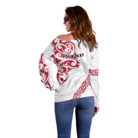 All White Maori Tribal Tattoo Personalised Off Shoulder Sweater Classic Red Polynesian Style - Polynesian Pride