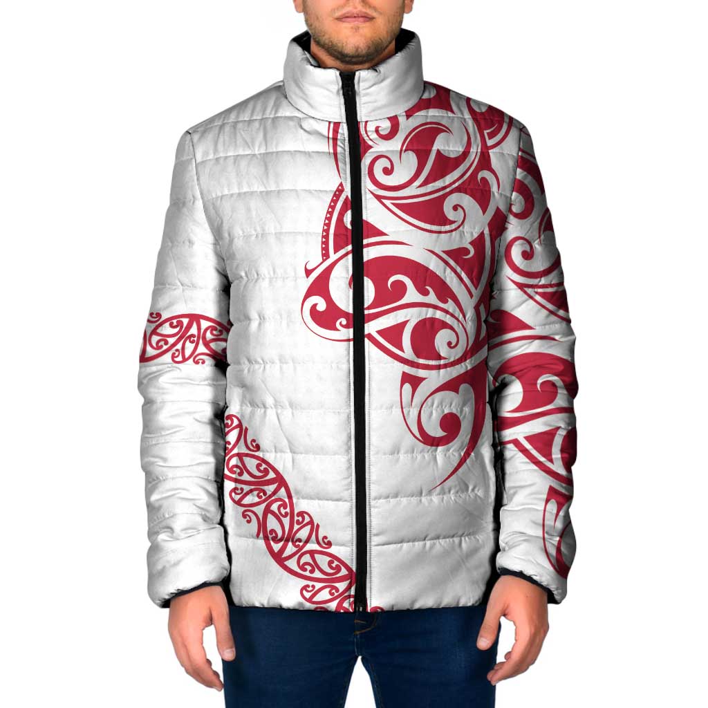 All White Maori Tribal Tattoo Personalised Padded Jacket Classic Red Polynesian Style - Polynesian Pride