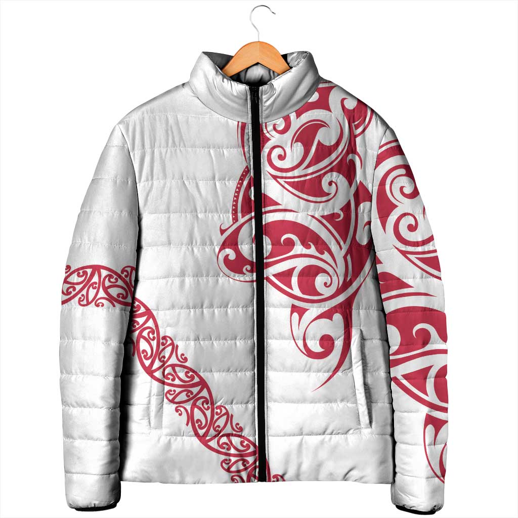 All White Maori Tribal Tattoo Personalised Padded Jacket Classic Red Polynesian Style - Polynesian Pride