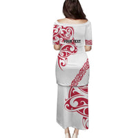All White Maori Tribal Tattoo Personalised Puletasi Classic Red Polynesian Style - Polynesian Pride