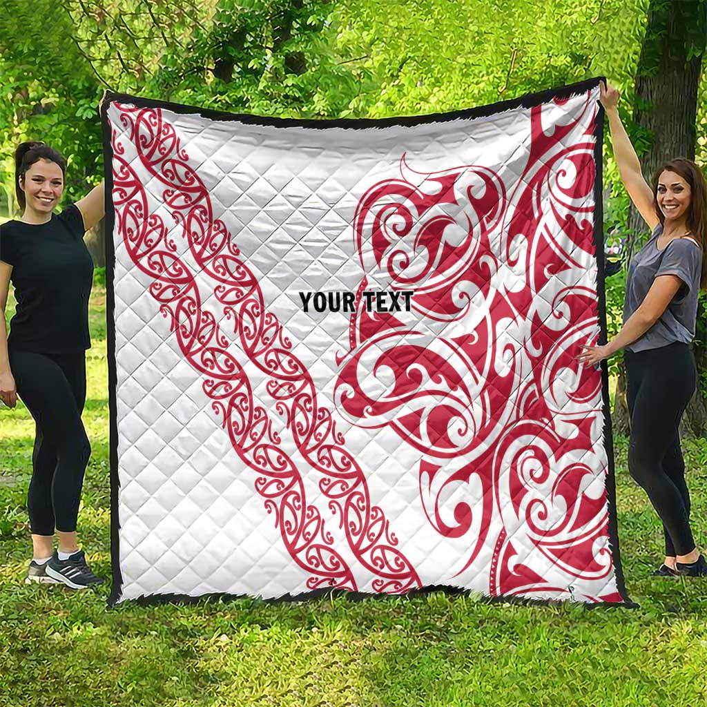 All White Maori Tribal Tattoo Personalised Quilt Classic Red Polynesian Style - Polynesian Pride