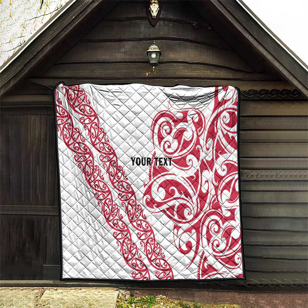 All White Maori Tribal Tattoo Personalised Quilt Classic Red Polynesian Style - Polynesian Pride