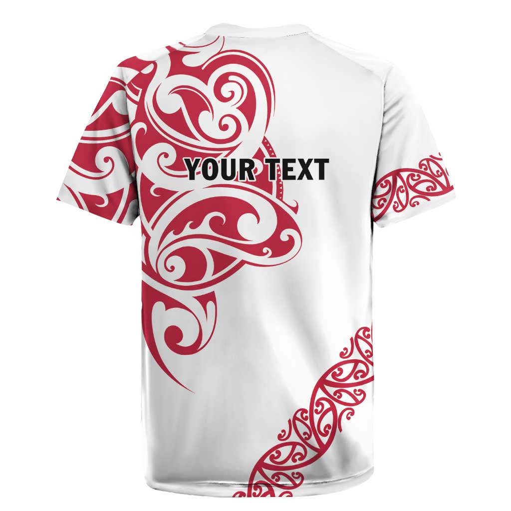 All White Maori Tribal Tattoo Personalised Rugby Jersey Classic Red Polynesian Style - Polynesian Pride