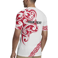 All White Maori Tribal Tattoo Personalised Rugby Jersey Classic Red Polynesian Style - Polynesian Pride