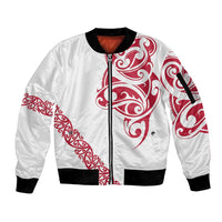 All White Maori Tribal Tattoo Personalised Sleeve Zip Bomber Jacket Classic Red Polynesian Style - Polynesian Pride