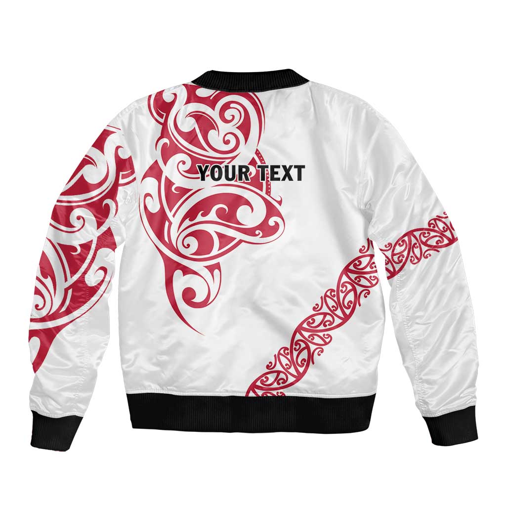 All White Maori Tribal Tattoo Personalised Sleeve Zip Bomber Jacket Classic Red Polynesian Style - Polynesian Pride