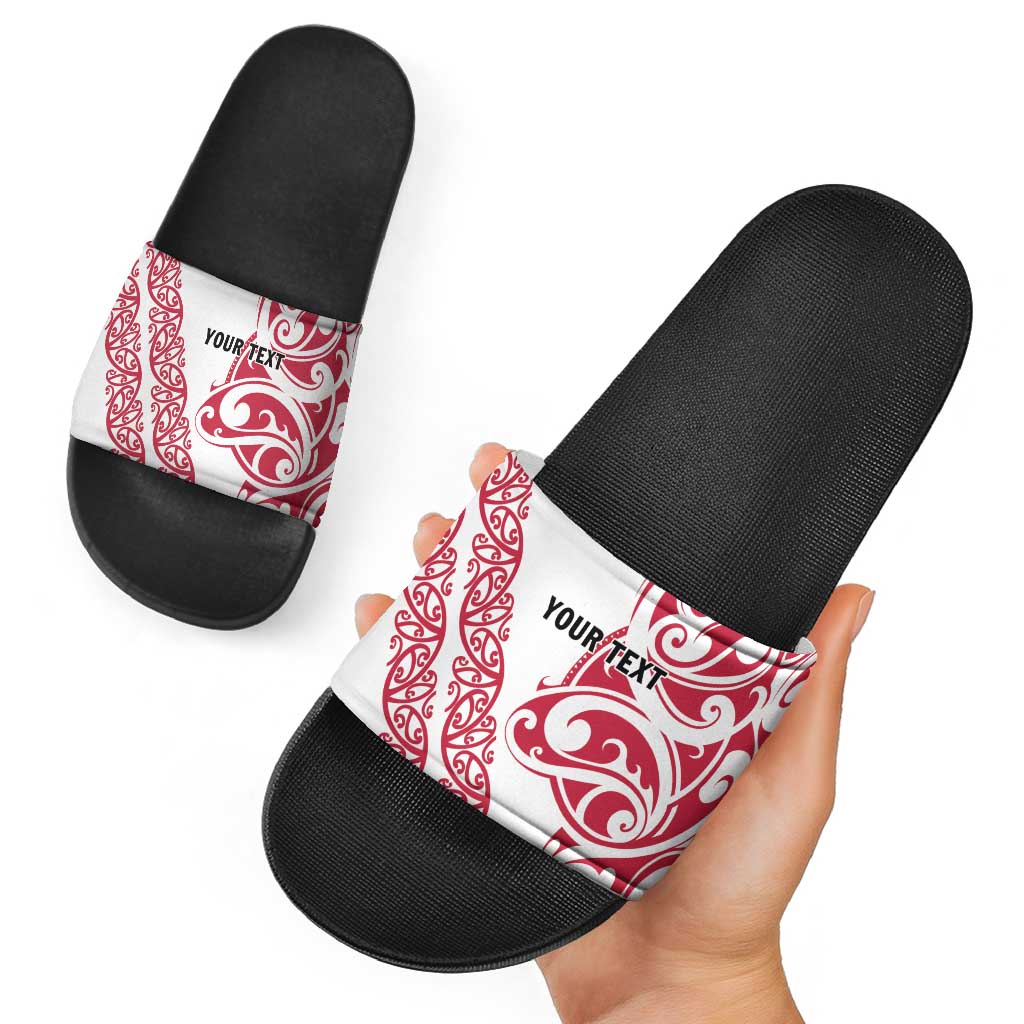 All White Maori Tribal Tattoo Personalised Slide Sandals Classic Red Polynesian Style - Polynesian Pride