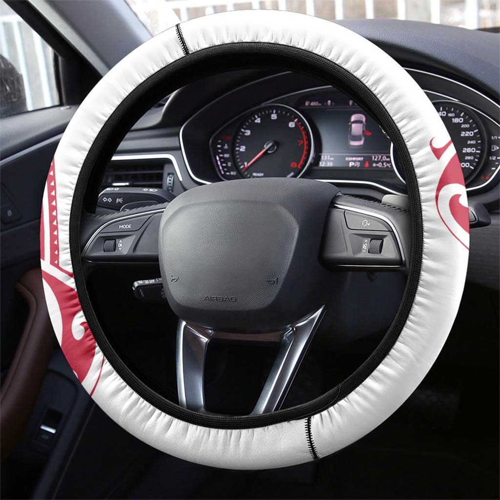 All White Maori Tribal Tattoo Steering Wheel Cover Classic Red Polynesian Style - Polynesian Pride