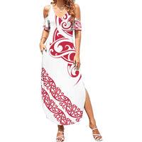 All White Maori Tribal Tattoo Personalised Summer Maxi Dress Classic Red Polynesian Style - Polynesian Pride