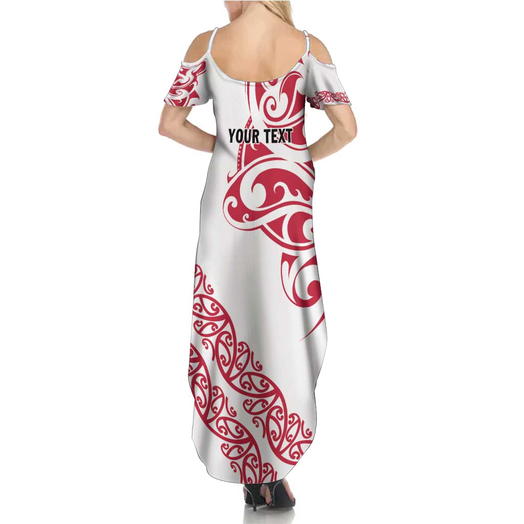 All White Maori Tribal Tattoo Personalised Summer Maxi Dress Classic Red Polynesian Style - Polynesian Pride