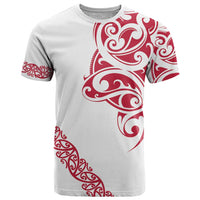 All White Maori Tribal Tattoo Personalised T Shirt Classic Red Polynesian Style - Polynesian Pride