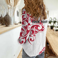 All White Maori Tribal Tattoo Personalised Women Casual Shirt Classic Red Polynesian Style - Polynesian Pride