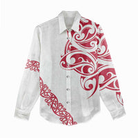 All White Maori Tribal Tattoo Personalised Women Casual Shirt Classic Red Polynesian Style - Polynesian Pride