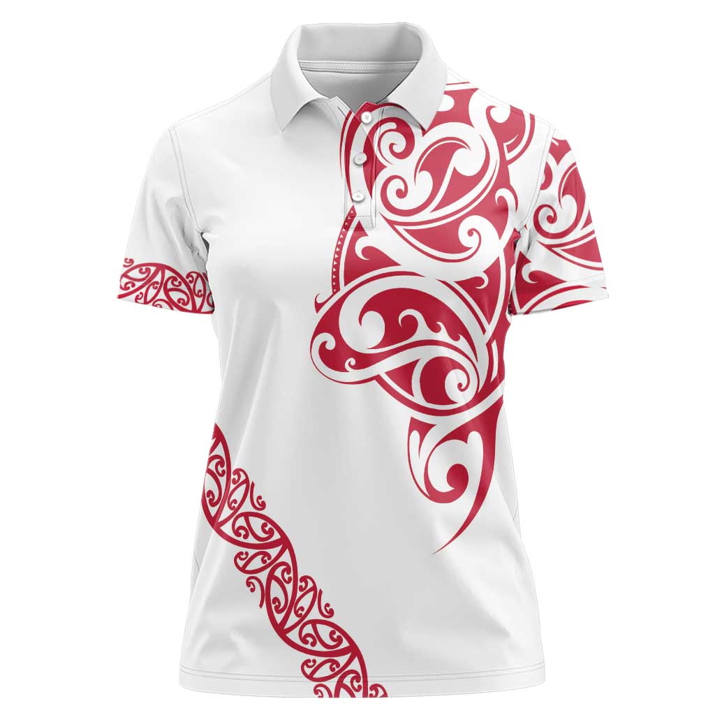 All White Maori Tribal Tattoo Personalised Women Polo Shirt Classic Red Polynesian Style - Polynesian Pride