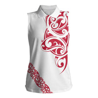 All White Maori Tribal Tattoo Personalised Women Sleeveless Polo Shirt Classic Red Polynesian Style - Polynesian Pride