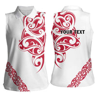 All White Maori Tribal Tattoo Personalised Women Sleeveless Polo Shirt Classic Red Polynesian Style - Polynesian Pride