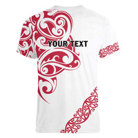 All White Maori Tribal Tattoo Personalised Women V-Neck T-Shirt Classic Red Polynesian Style - Polynesian Pride