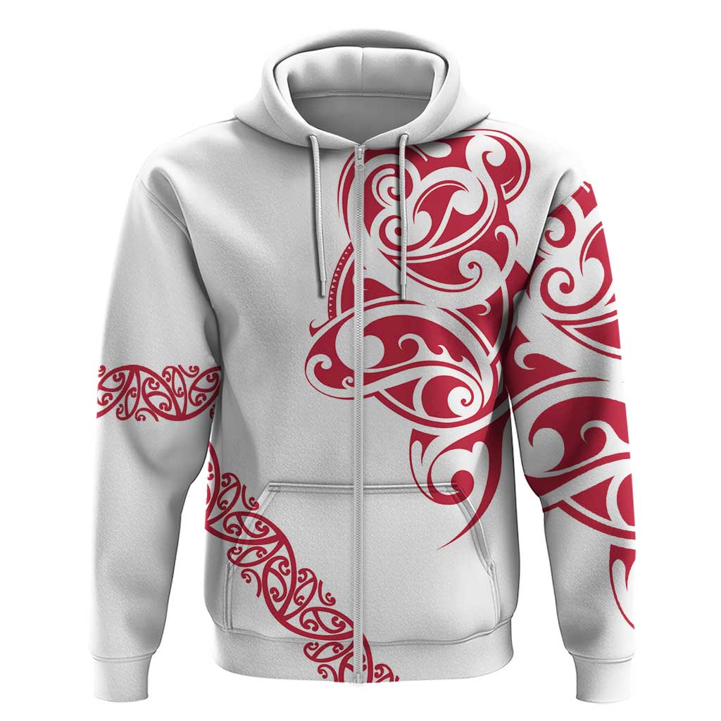 All White Maori Tribal Tattoo Personalised Zip Hoodie Classic Red Polynesian Style - Polynesian Pride