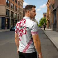 All White Maori Tribal Tattoo Personalised Zipper Polo Shirt Classic Red Polynesian Style - Polynesian Pride