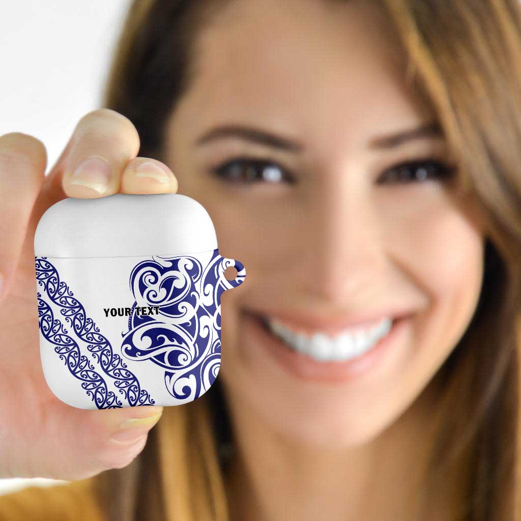 All White Maori Tribal Tattoo Personalised AirPods Case Dark Blue Polynesian Style - Polynesian Pride