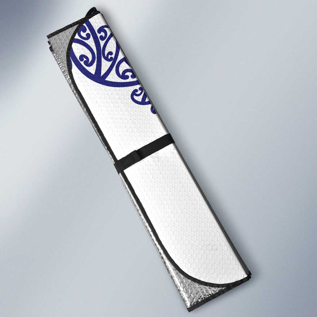 All White Maori Tribal Tattoo Personalised Auto Sun Shade Dark Blue Polynesian Style - Polynesian Pride