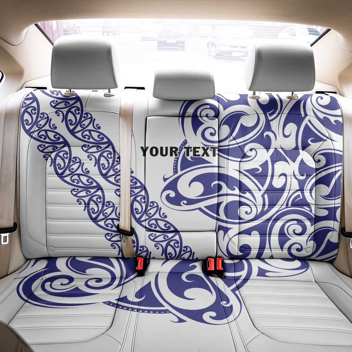 All White Maori Tribal Tattoo Personalised Back Car Seat Cover Dark Blue Polynesian Style - Polynesian Pride