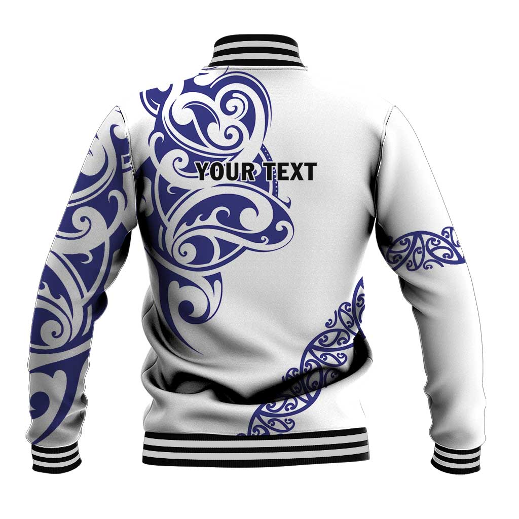 All White Maori Tribal Tattoo Personalised Baseball Jacket Dark Blue Polynesian Style - Polynesian Pride