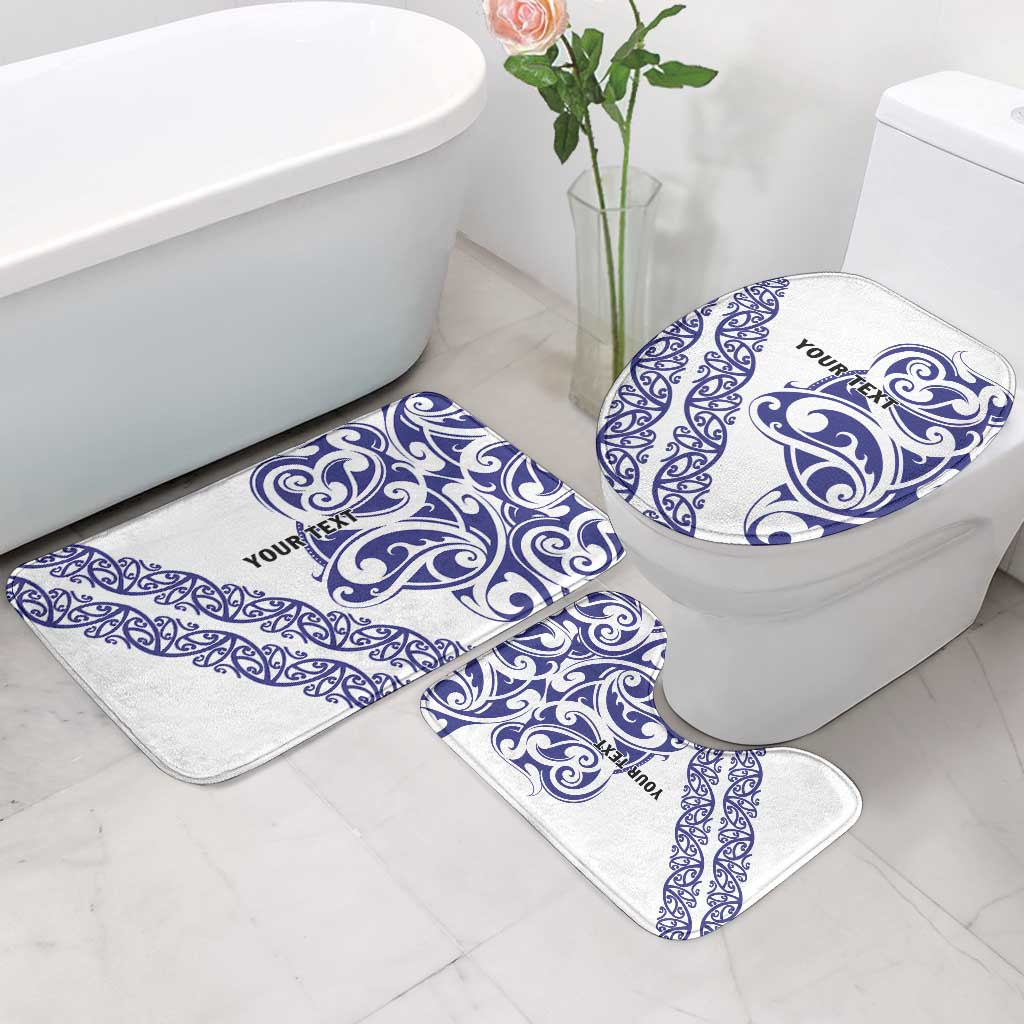 All White Maori Tribal Tattoo Personalised Bathroom Set Dark Blue Polynesian Style - Polynesian Pride