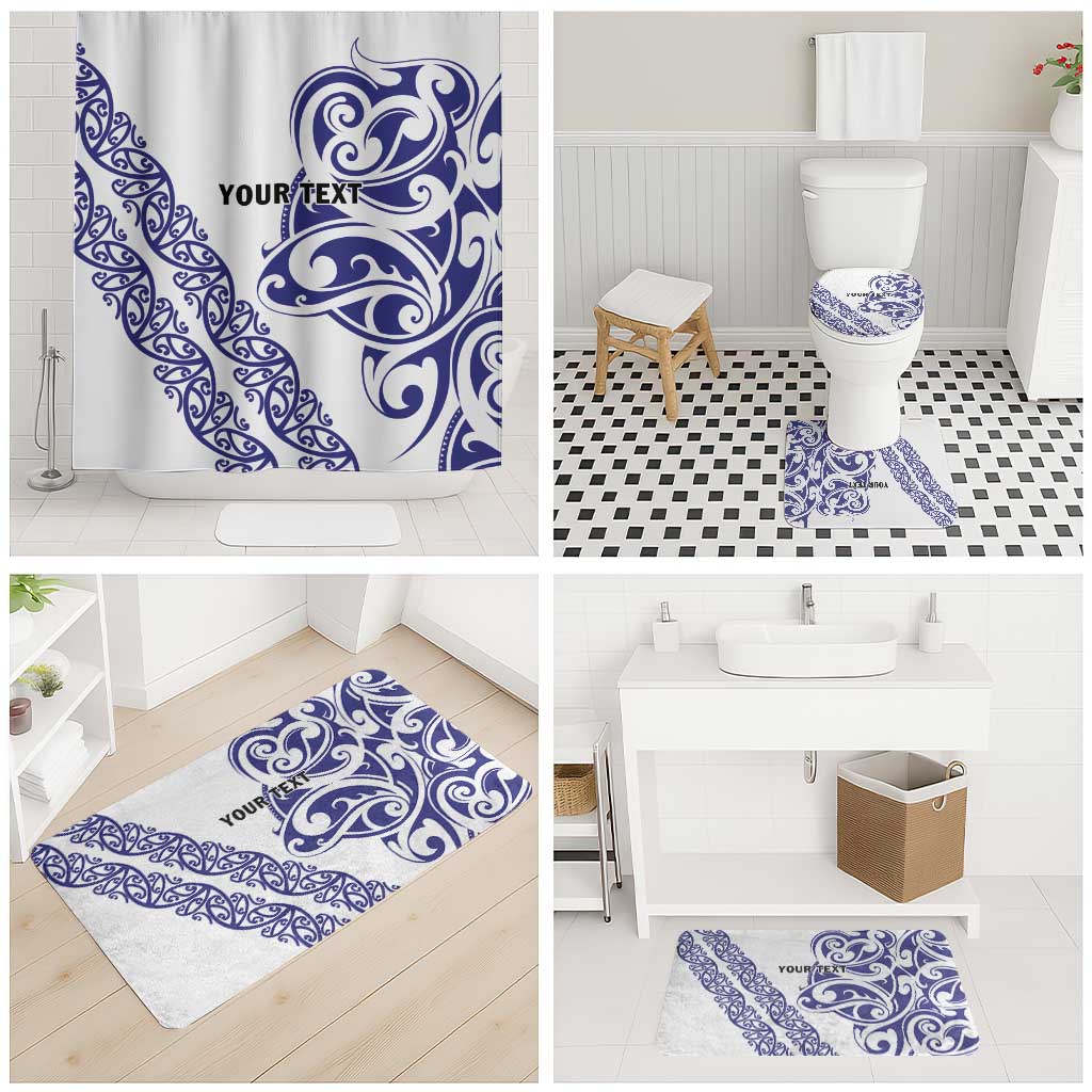 All White Maori Tribal Tattoo Personalised Bathroom Set Dark Blue Polynesian Style - Polynesian Pride