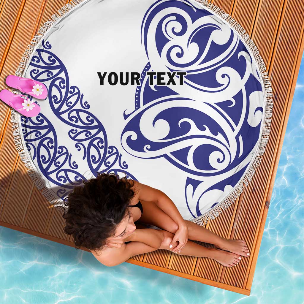 All White Maori Tribal Tattoo Personalised Beach Blanket Dark Blue Polynesian Style - Polynesian Pride