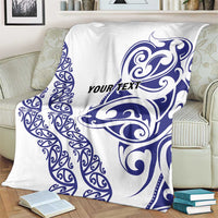 All White Maori Tribal Tattoo Personalised Blanket Dark Blue Polynesian Style - Polynesian Pride